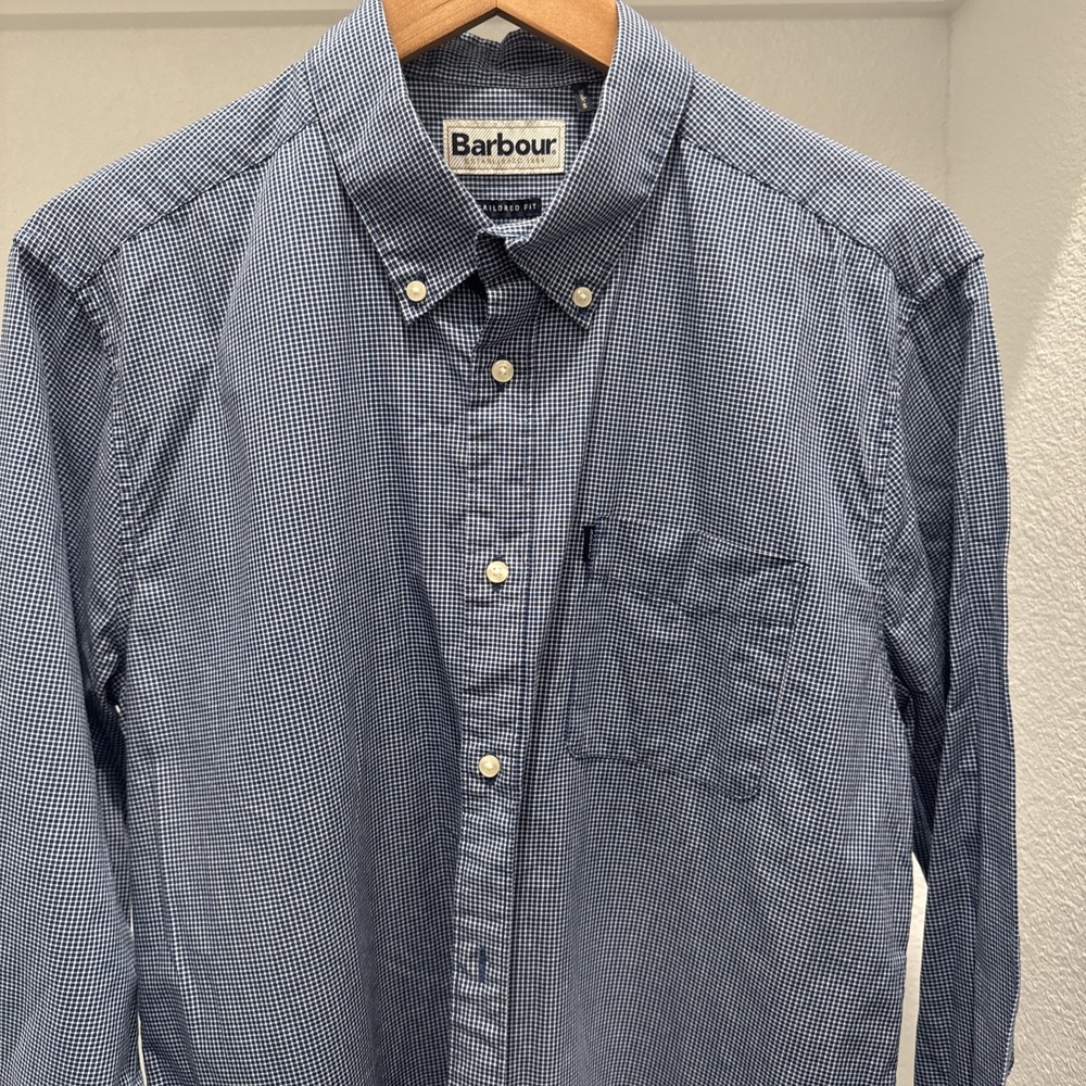 Barbour Shirt Mens Medium Blue Plaid Tailored Fit Button Down Long Sleeve Casual
